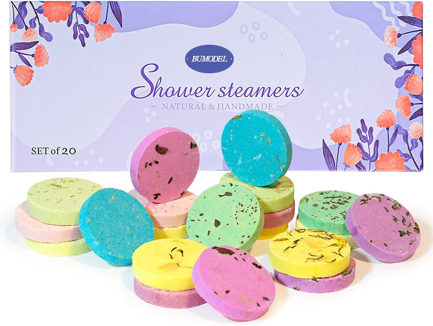 Shower Steamers Aromatherapy 20Pack Organic Shower Bath Bombs for Women Mom and men Shower Tablets with Natural Essential Oils for Home SPA Self Care Relaxation Gift for Birthday,Christmas Day Gift Set 20pc(10 Flowers)