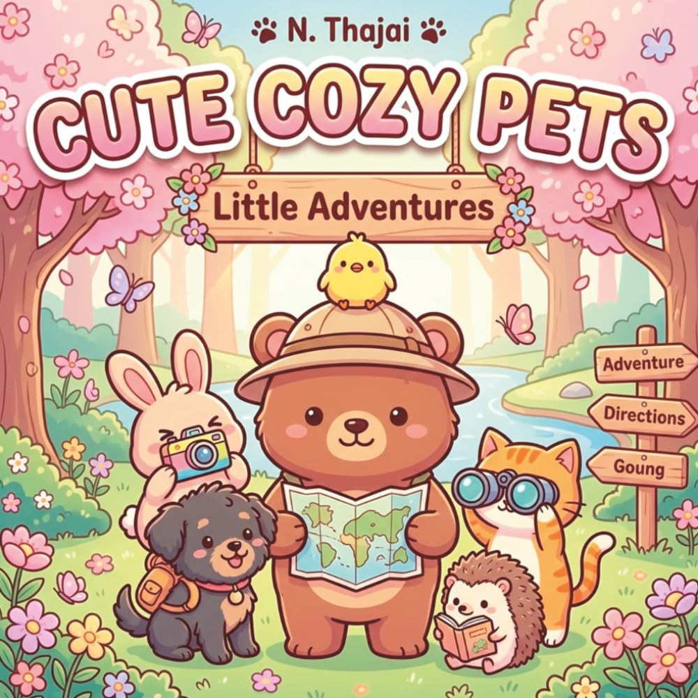 Cute Cozy Pets: Little Adventures: Adorable Animal Coloring Pages for Relaxation and Stress Relief, Cozy and Cute Pet Scenes for Teens and Adults