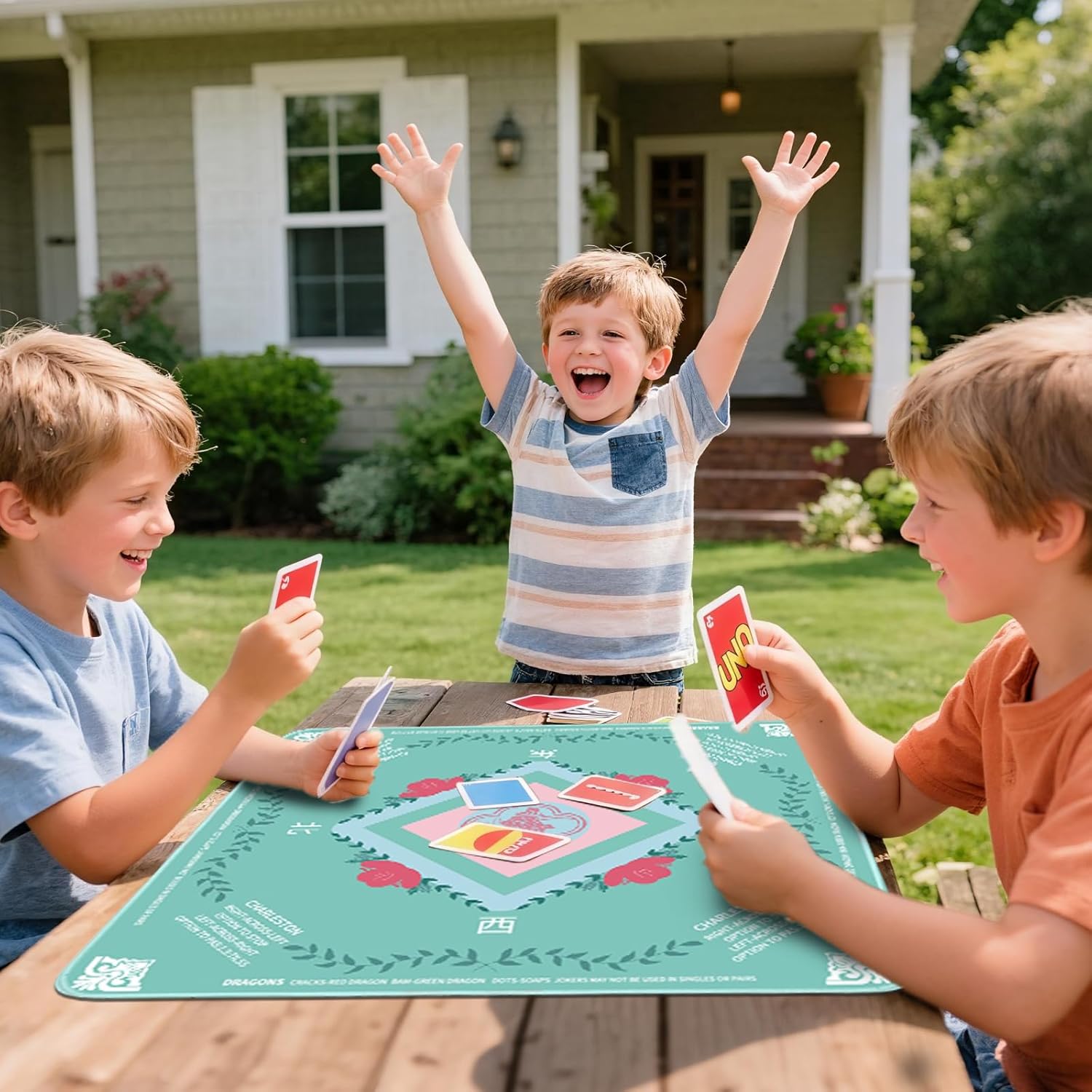 Mahjong Mat for Table, 31.5"x31.5" Diatom Mud Mahjong Table Cover with Rules, Non-Slip & Noise Reduction Gaming Mat, Portable Tablecloth for Mahjong, Board, Poker, Card, Domino & Tile Games (Cyan)