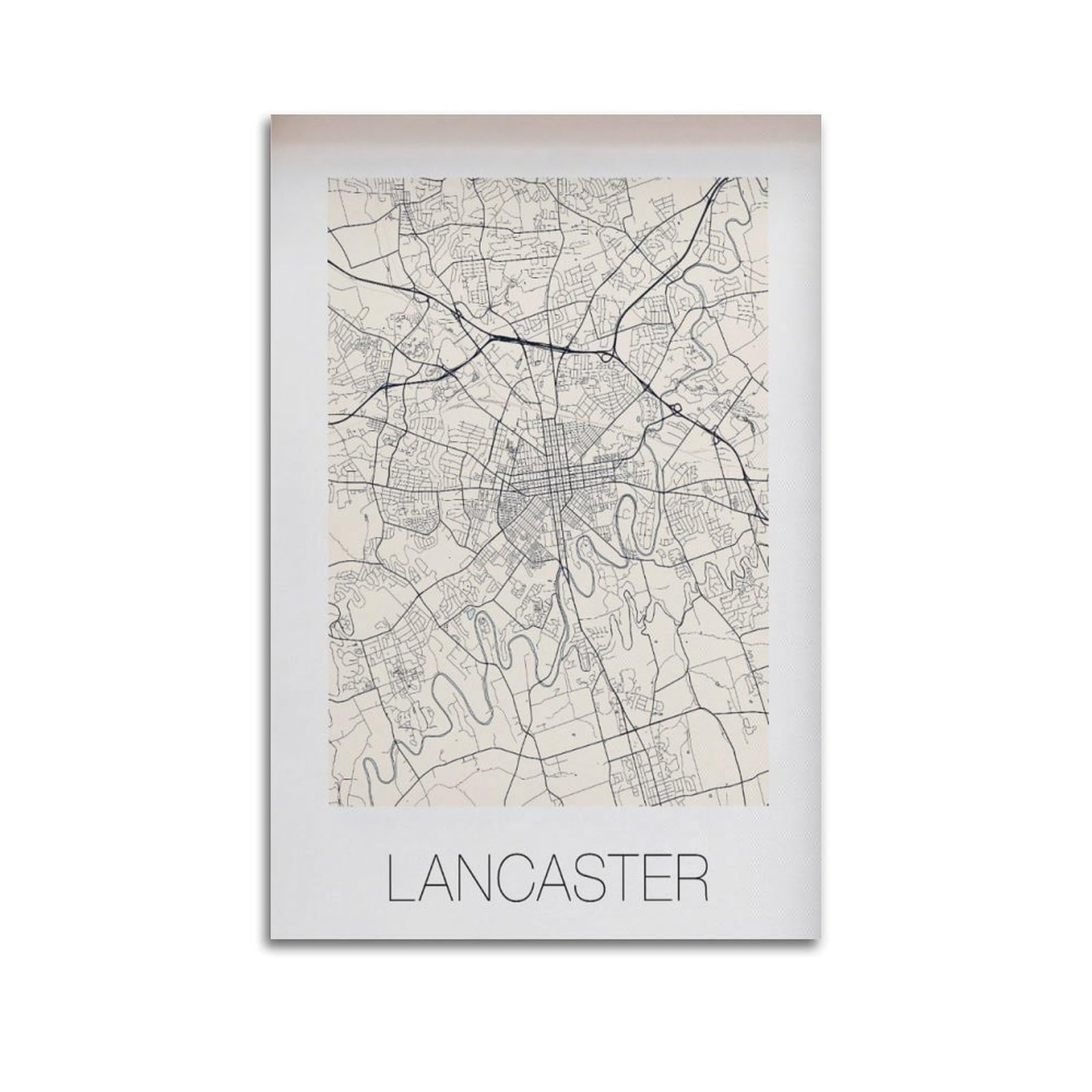xiaoxiaoshen Lancaster PA City Map Canvas Poster Wall Art Prints Room Aesthetic Murals Bedroom And Living Decorations 24x36inch(60x90cm)