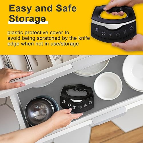 Miniatura 6 de Cortador de pizza, picador de ensalada, hoja grande de acero inoxidable con tapa, cuchillo mezzaluna para utensilios de cocina