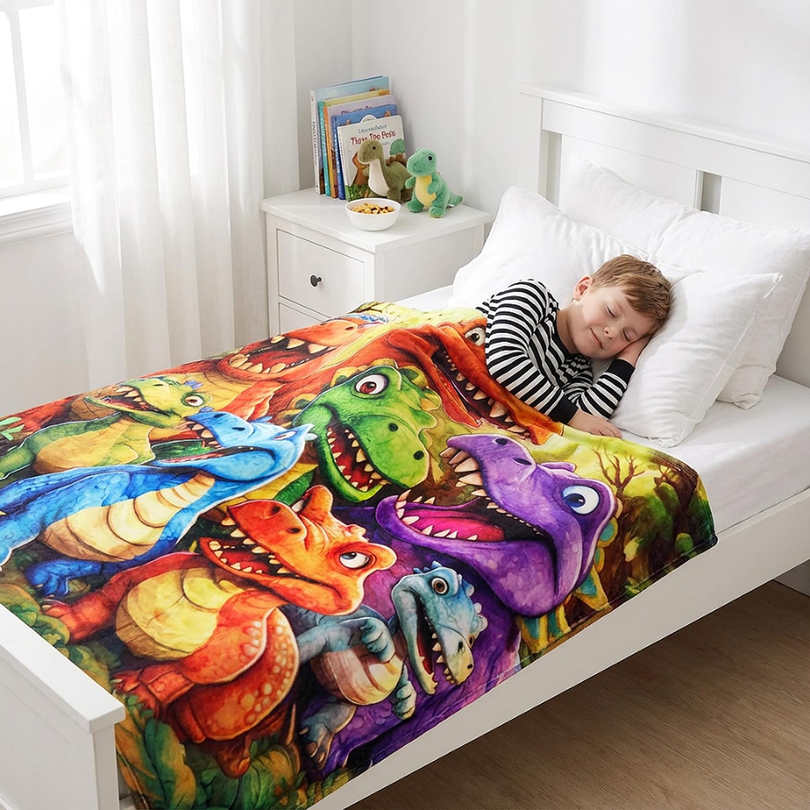 Koc Dinozaur Dziecięcy 150x130 cm – Miękki Koc Polarowy Flanelowy z Uroczym Motywem Dinozaura, Koc Dziecięcy na Kanapę, Łóżko, Sypialnię, Narzuta Dino, Prezent