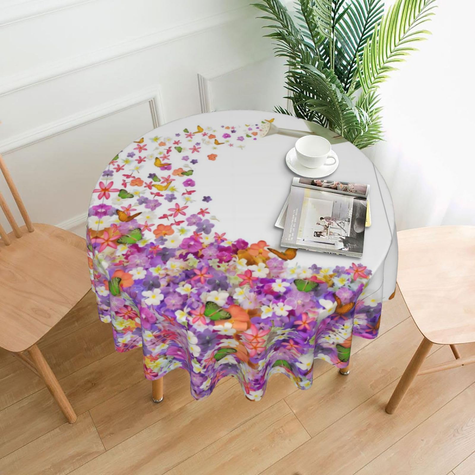 hhxvcv Butterflies Flowers Round Tablecloth – Dining Table Cover