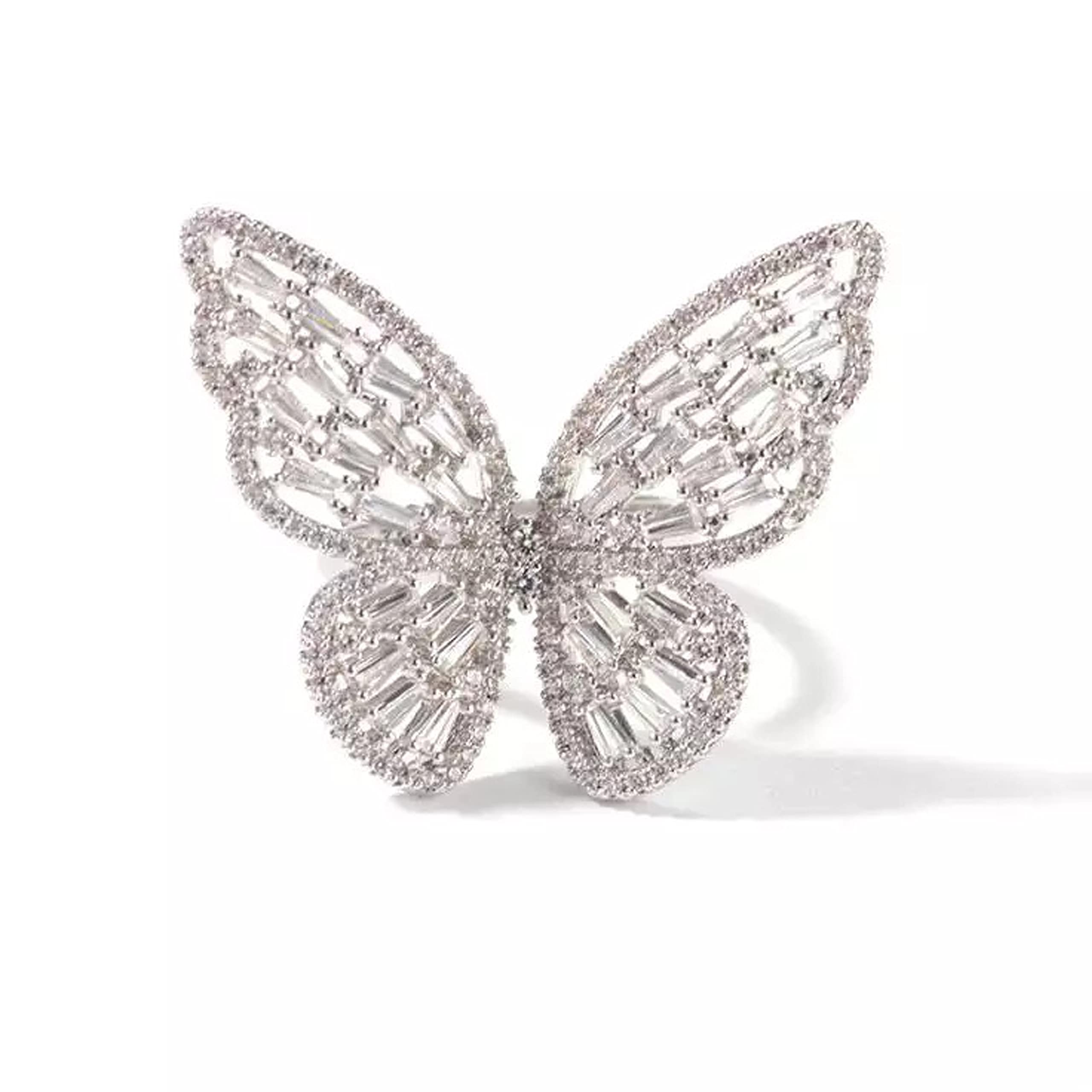 Fashion Frill Women's Jewellery Butterfly Ring - Stainless Steel Silver AD Studded Adjustable Ring for Girls - Romantic Gift for Wife Girlfriend Promise 3