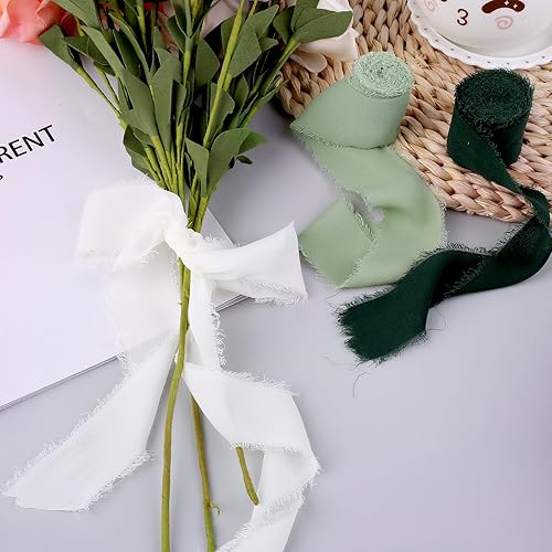 Miniatura 8 de cobee Cintas de gasa, 3 rollos de 1.5 pulgadas x 5.5 yardas, hechas a mano, con flecos, de seda, bordes deshilachados, cinta bohemia para envolver