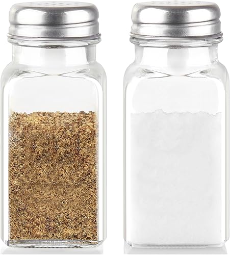 Miniatura 9 de Juego de salero y pimentero, salero de vidrio de 2.7 onzas con tapa de acero inoxidable, decoración moderna y accesorios de cocina en blanco