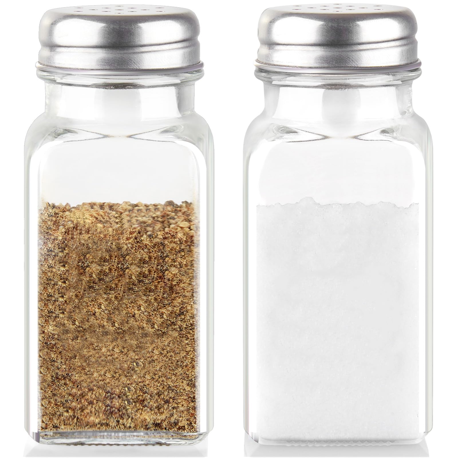 Clear Salt and Pepper Shaker Set, 2.7oz Glass Shakers with Stainless Steel Lids, Easy to Refill for Kitchen, Dining Table or Restaurant