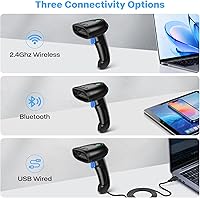 Vista 2 de Escáner de código de barras Bluetooth 1D 2D, Bluetooth 3 en 1 y lector de código de barras QR inalámbrico 2.4G y USB, matriz de datos PDF417 Escáner