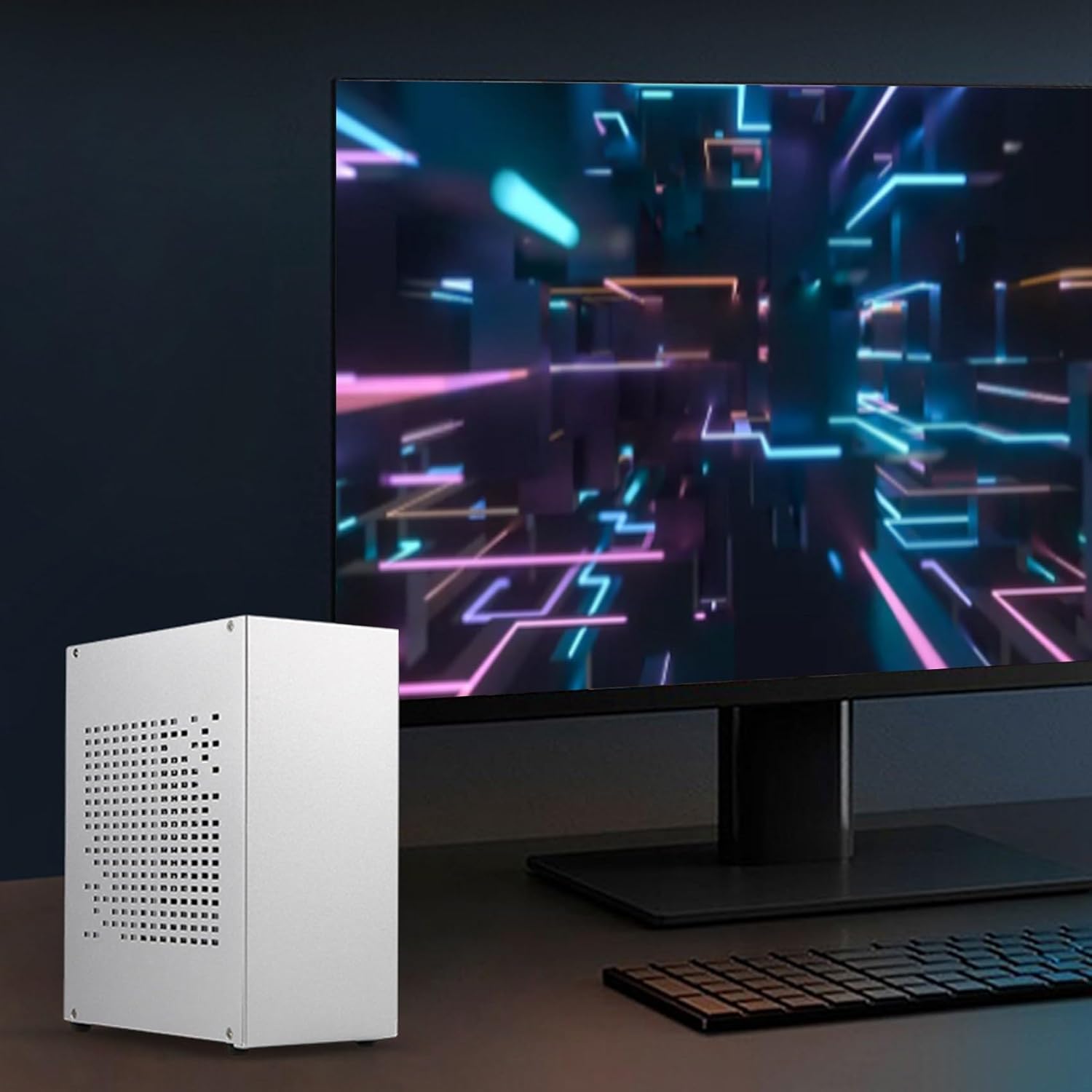 A07 Mini ITX Computer Case Chassis HTPC Case USB3.0 ITX Enclosure with Graphics Card Cable(A)