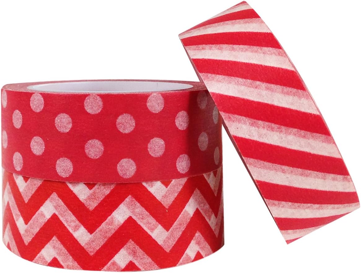 Wrapables Ravishing Red Japanese Washi Masking Tape (Set of 3), 10M L x 15mm W