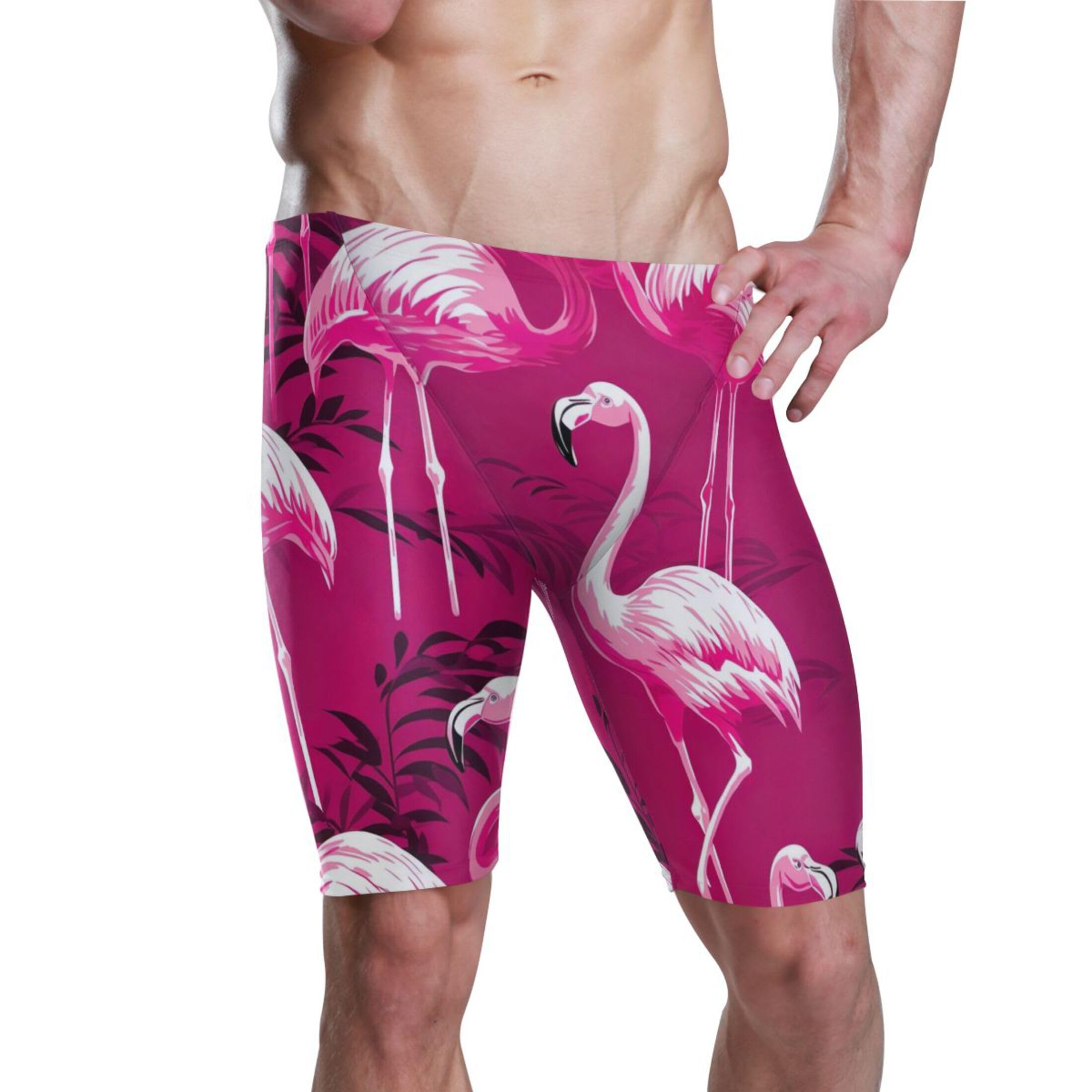 UMIRIKO Pink Flamingo Men's Swimsuit Swim Jammers L B0400814