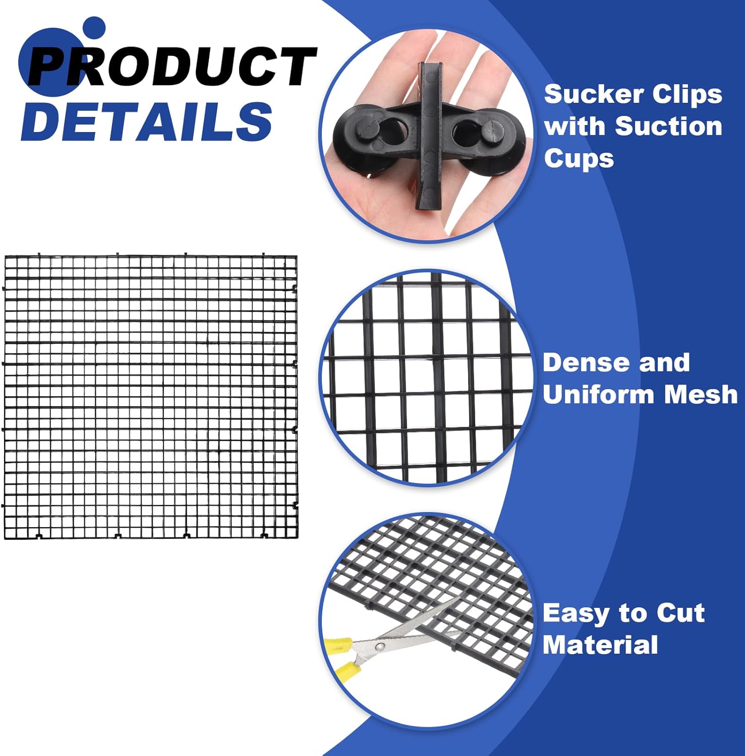 uxcell 8Pcs Aquarium Fish Tank Divider, 12x12 Inch Plastic Egg Crate Light Diffuser Grid Filter Bottom Partition Separator with Sucker Clips and Suction Cups for Aquarium, Black