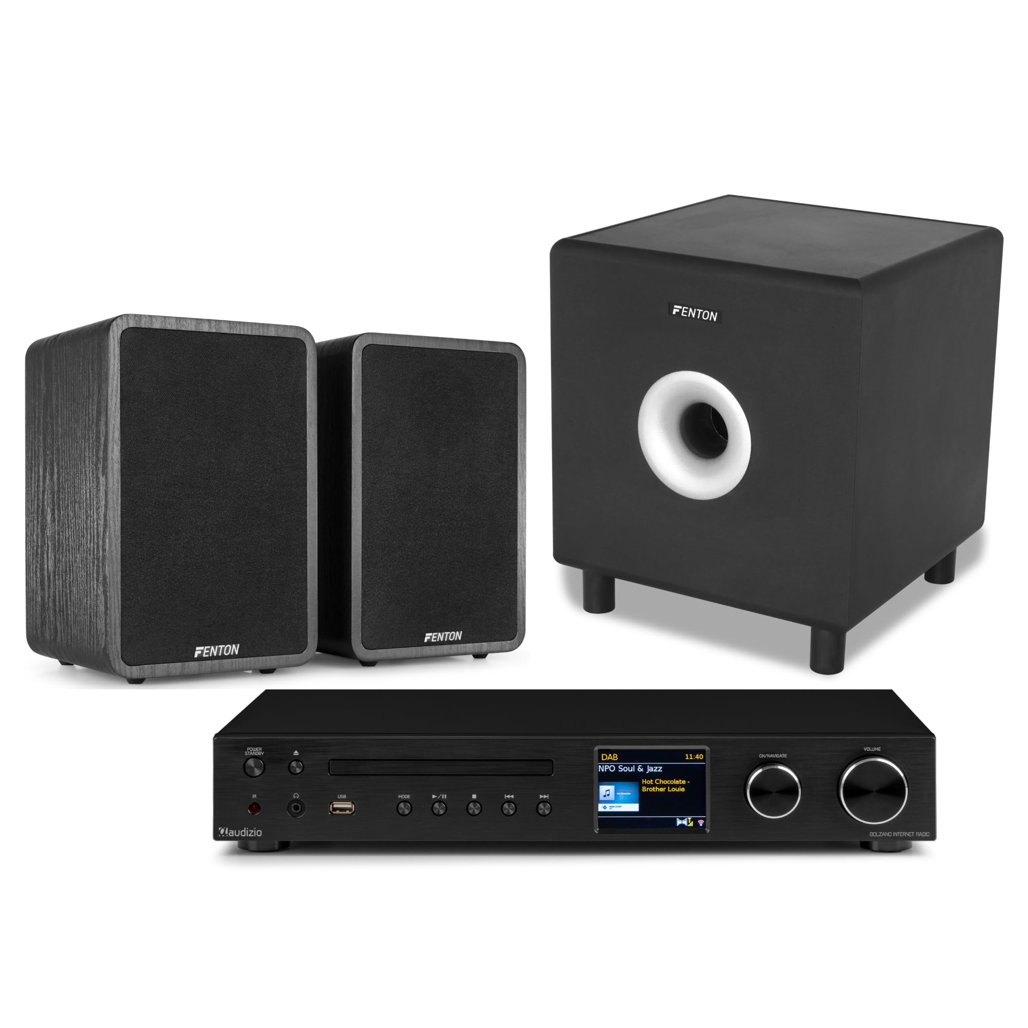 Fenton 2.1 HiFi Anlage – Mini Stereoanlage mit CD Player & DAB Plus Radio – Bluetooth Musikanlage mit Subwoofer – 200W 2.1 Soundsystem, Kompaktanlage mit Lautsprechern – Stereoanlage mit CD