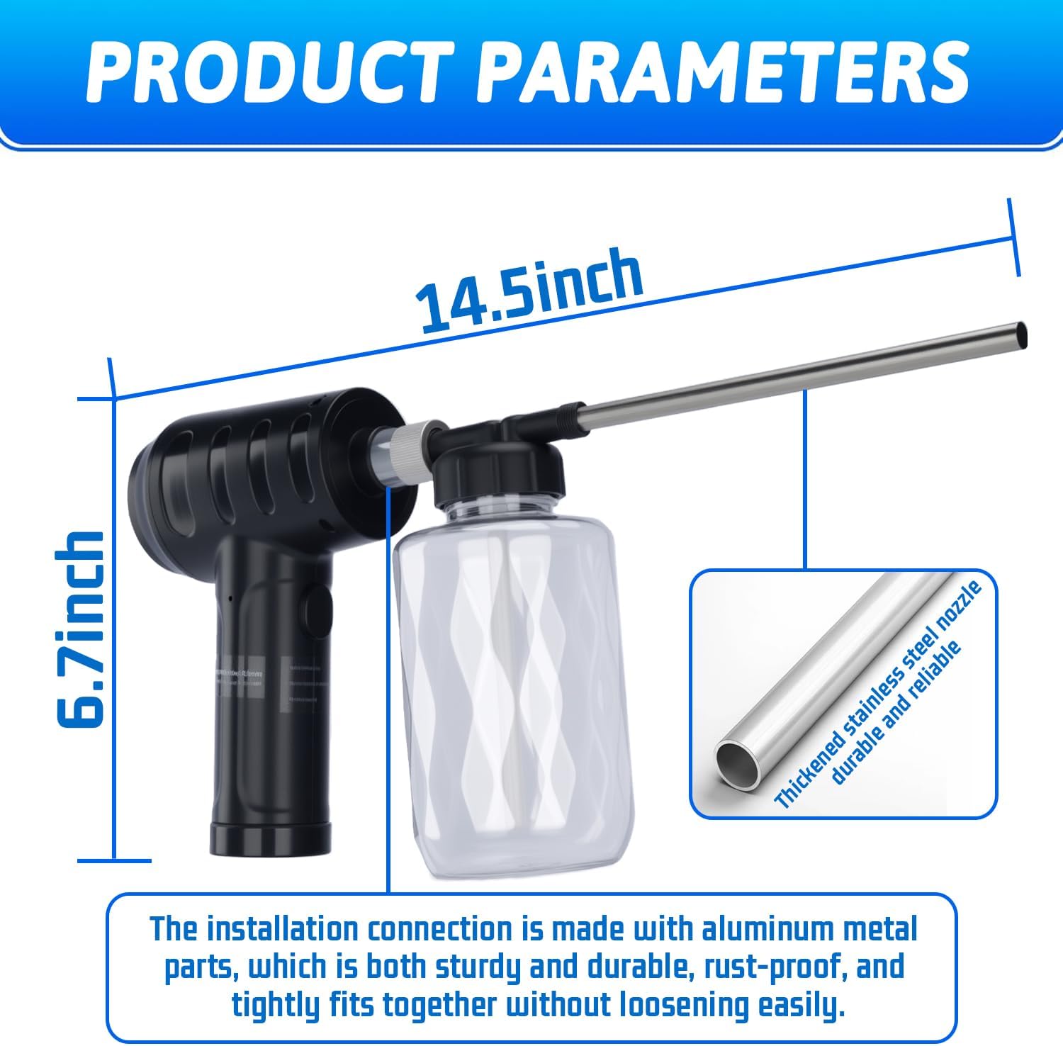 LURKA Electric Diatomaceous Earth Duster – Cordless Powder Duster with 500ML Bottle, 5.9" Stainless Steel Nozzle, 3-Speed Rechargeable Sprayer with Measuring Scoop & Silicone Funnel for Garden Use