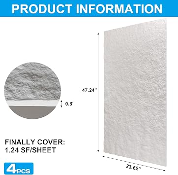 3D Faux Stone PU Wall Panels for Interior Decor, 4 Pieces, White