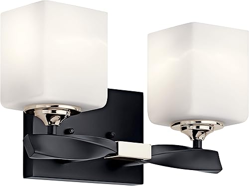 Miniatura 4 de Kichler Marette - Lámpara de tocador con 2 luces de 13.5 pulgadas con cristal de ópalo grabado satinado en color negro