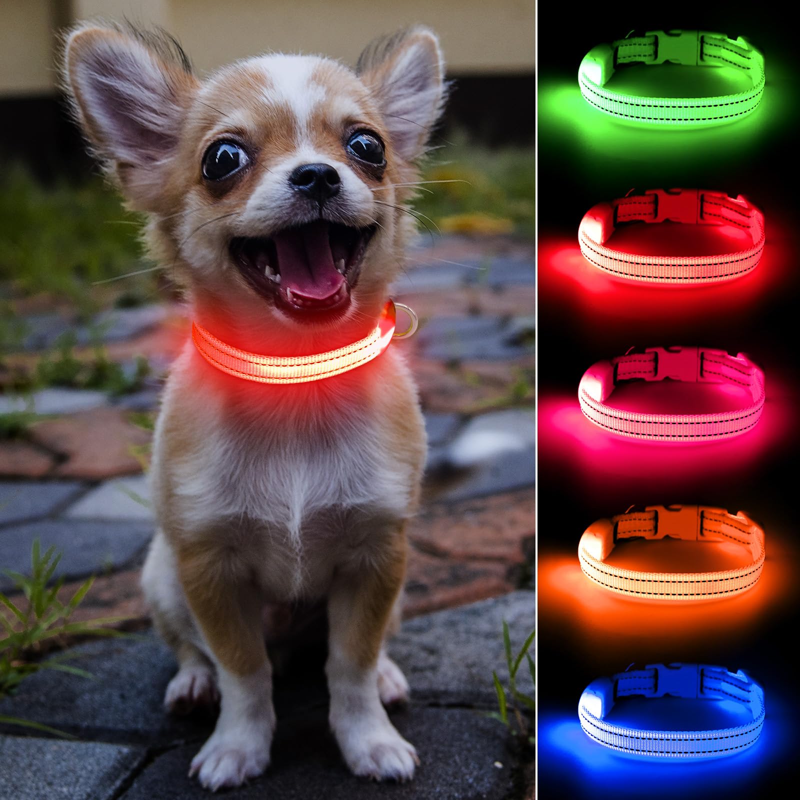 Leuchtendes Hundehalsband für kleine Hunde – wiederaufladbares LED-Hundehalsband, verstellbar, reflektierend, Welpenhalsband, LED-Katzenhalsband, leuchtende Sicherheitshundlichter für nächtliche