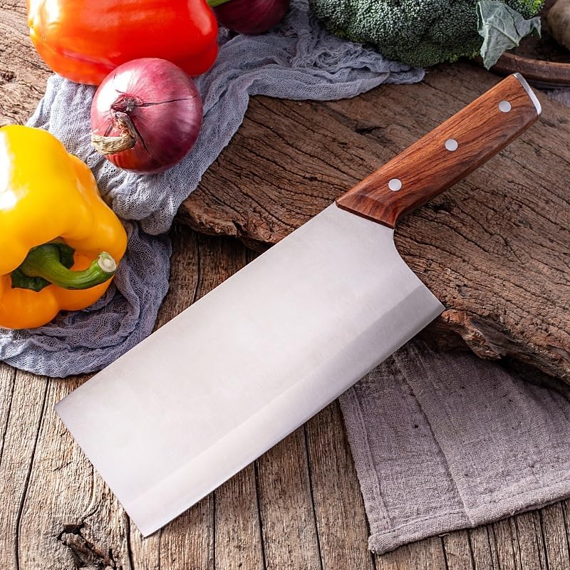 Meat Cleaver,Cleaver Knife 7.5 Inch Handmade 9Cr18MoV Steel Chefs Cleaver Mulberry Sang Knife For Cutting Meat Vegetable Fish Hotel Special Cutters (Size : Slicing Knife-A)