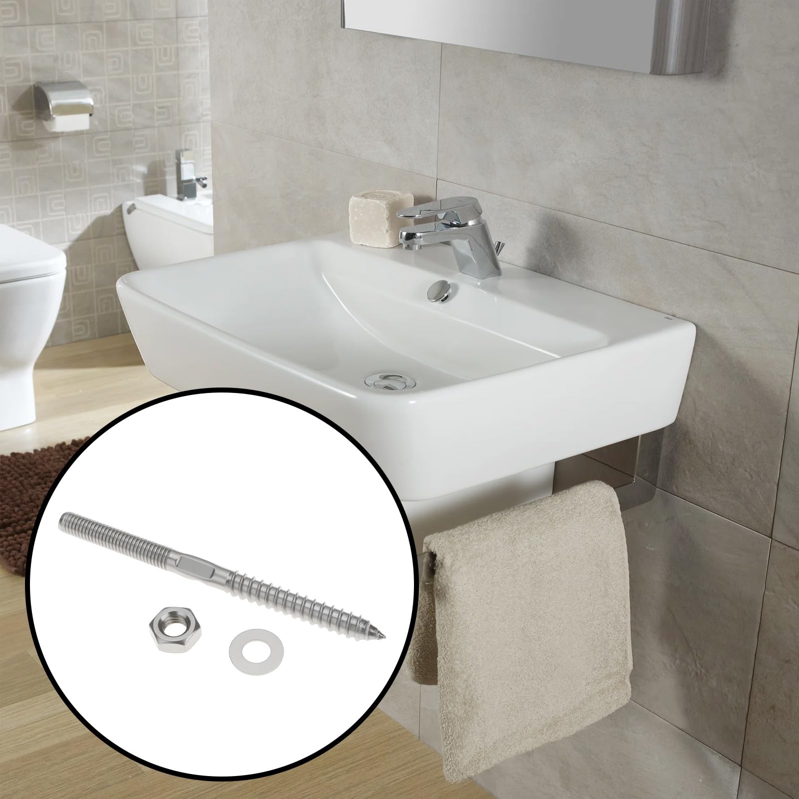 The Lord of the Tools 2 Sets Stainless Steel Wall Mounted Basin Fixing Kit M8X110mm Suitable for Bathroom Sink Fitting - Image 2