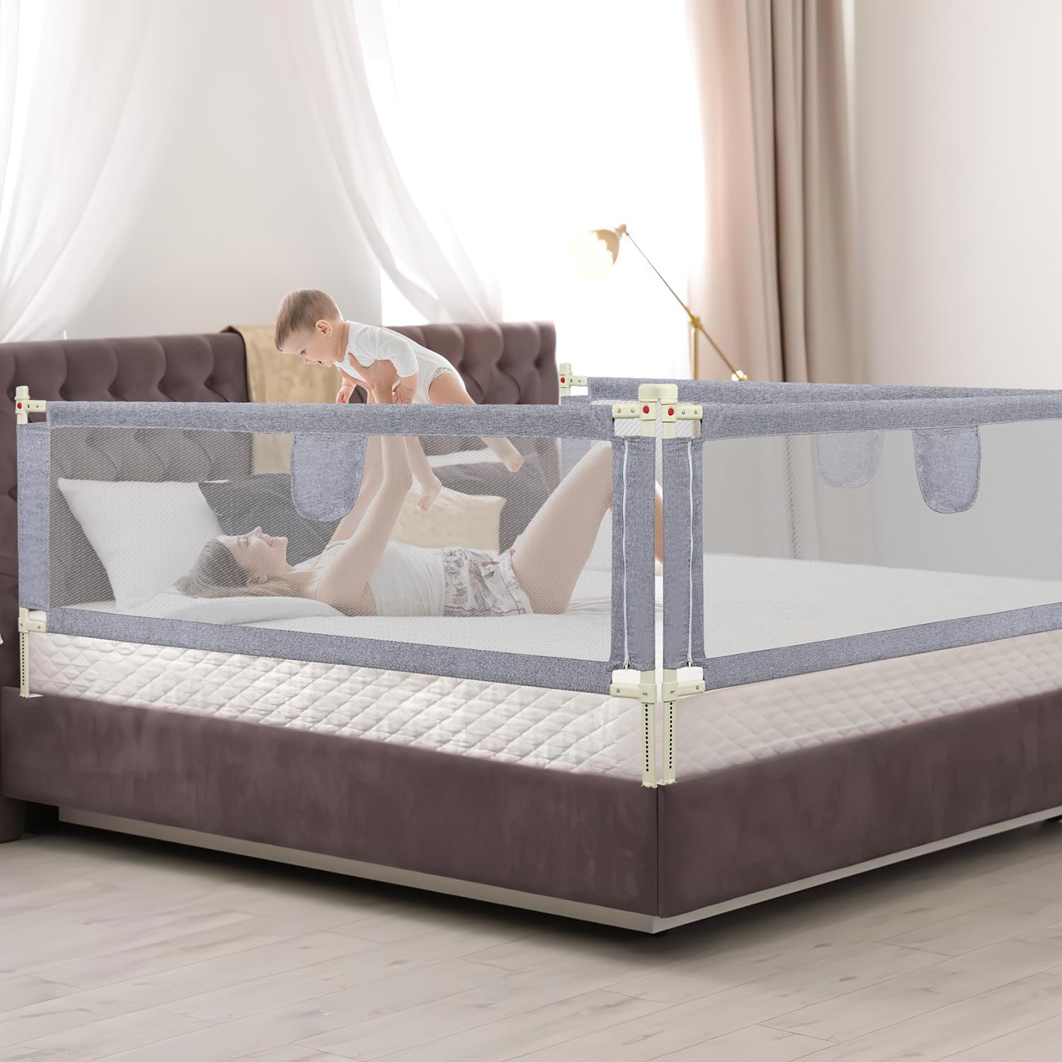 Jaxguom Bettgitter, Kinderbettgitter zum vertikalen Heben, Sicherheitsschutz, Bettgitter zum Schutz vor Stürzen für Kleinkinder, Babys und Kinder (Grau, 180cm,1Seite)