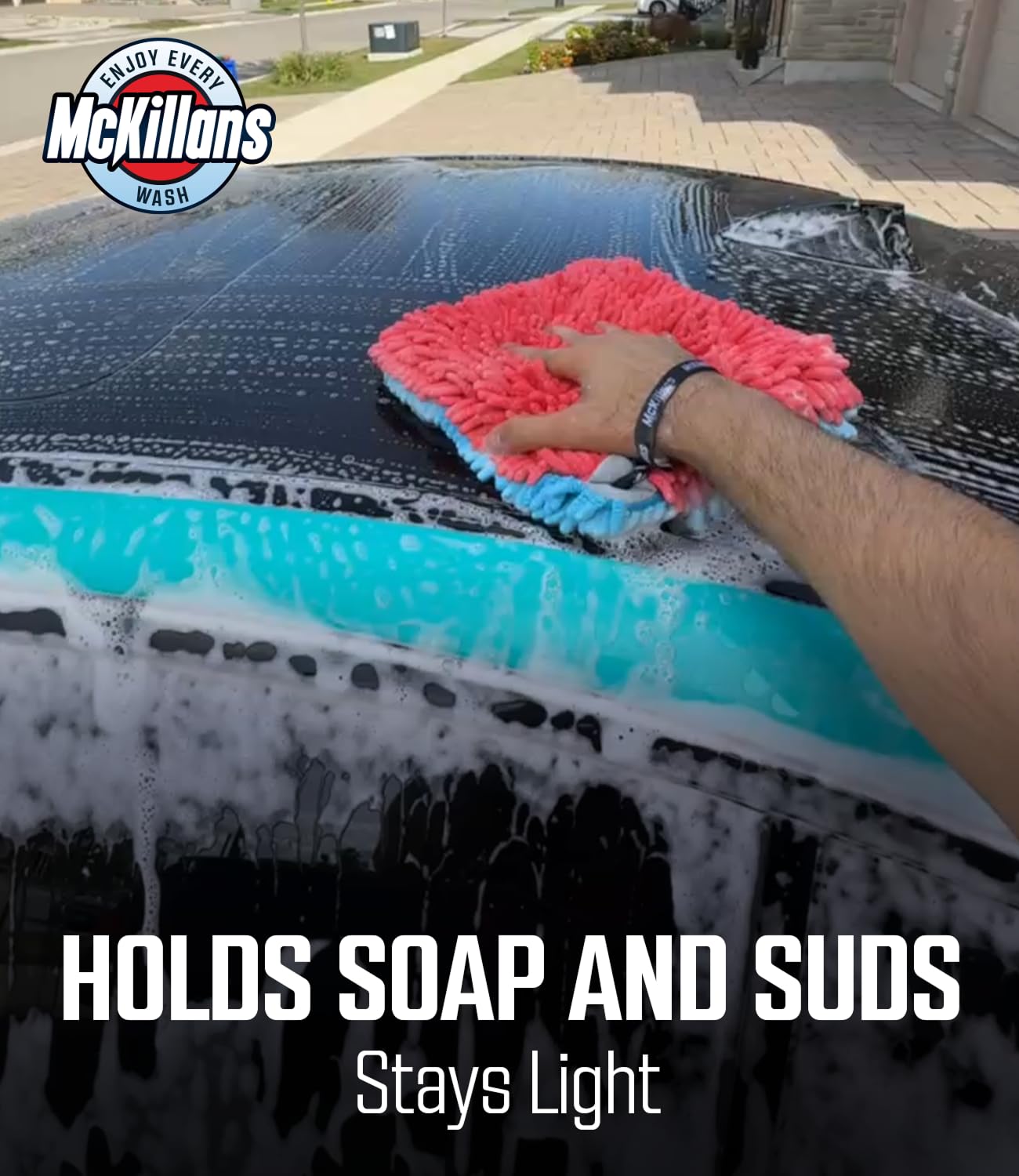 McKillans® Almohadilla de Lavado de Coche de Doble Color, Paquete de 2, sin arañazos, 10 x 10 Pulgadas, Correa de muñeca, Esponja de Microfibra de felpilla Suave, Almohadilla de Lavado de Coche