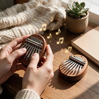 Mini 8 Key Thumb Piano with Hanging Rope, Wooden Finger Piano Pendant, Pocket Music Accessory for Bag Charm, Desk Decor, Holiday Gift