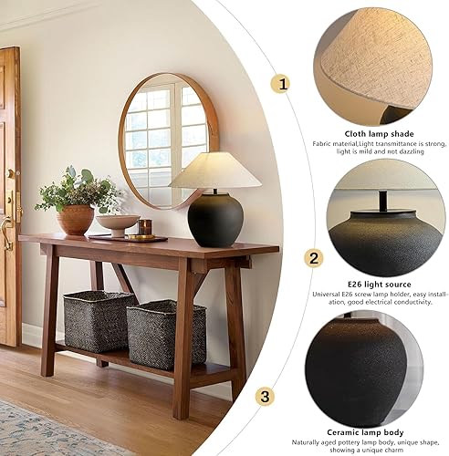 Miniatura 4 de Lámparas de mesa rústicas de granja, lámpara de mesa de cerámica negra de 21.6 pulgadas de alto, cuerpo de lámpara de cerámica con textura simple