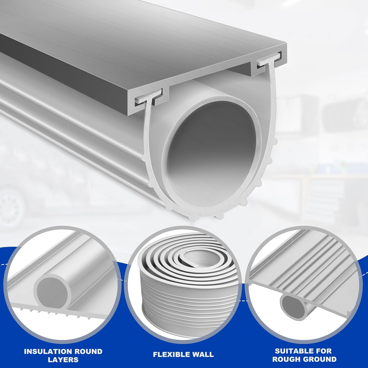 DGSL Garage Door Seals Bottom Rubber，Weather Stripping Sealing Strip Replacement, Universal Weatherproof Threshold Buffering (Grey, 16Ft)