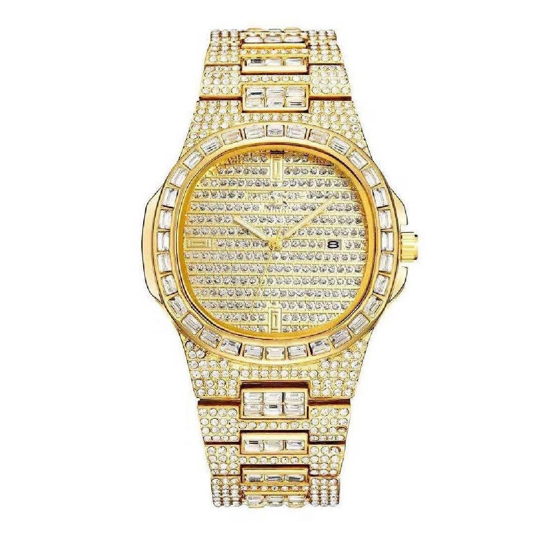 Trade Shop - Orologio Polso Donna Acciaio Moda Brillantini Strass Calendario Analogico Dorato - 4