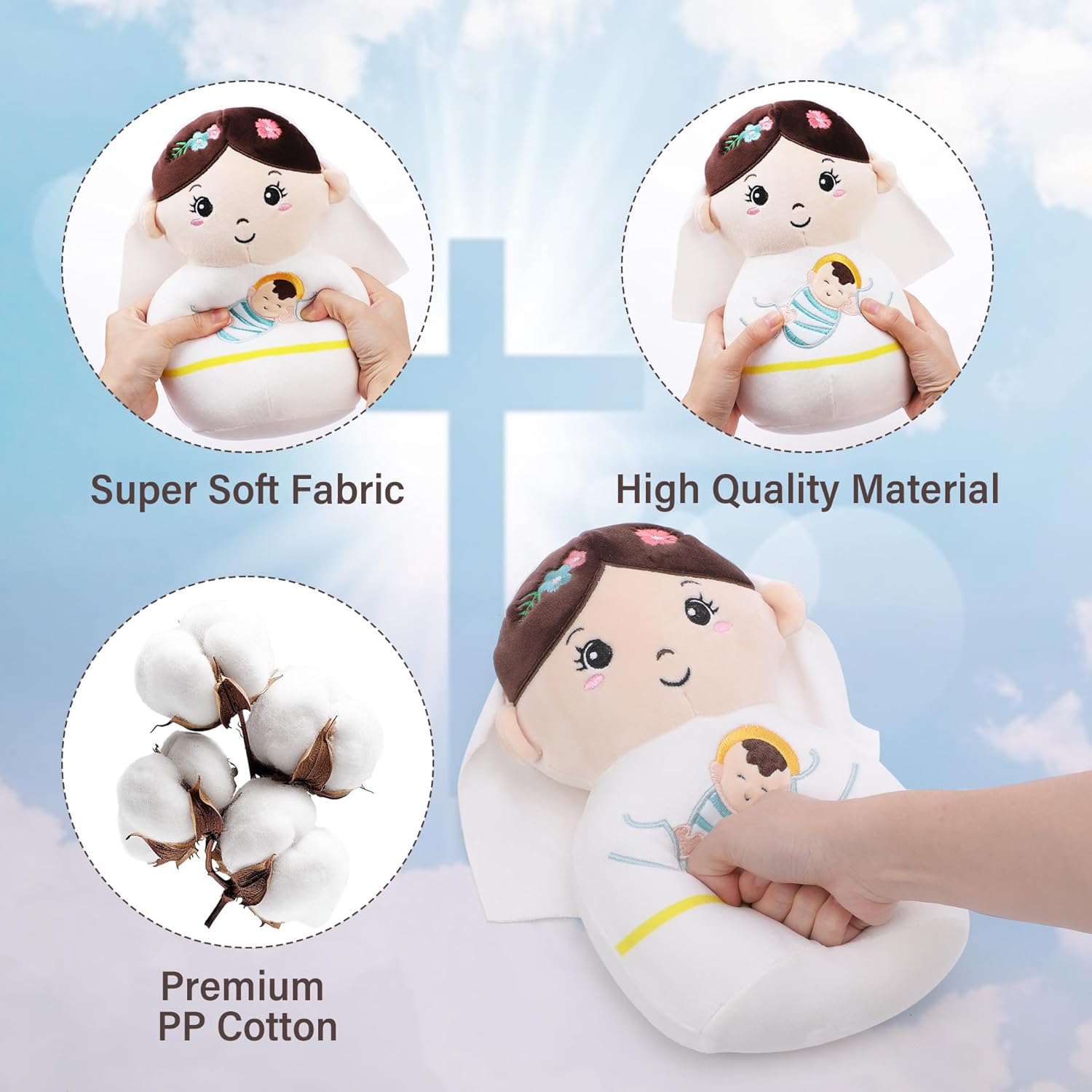 Mary Doll Virgin Mary Plush - 9 Inch Baby Jesus Stuffed Animal Catholic Baby Gifts for Religious Sunday School Kids Christian Stuffed Doll Baptism Gift for Girl - Image 4