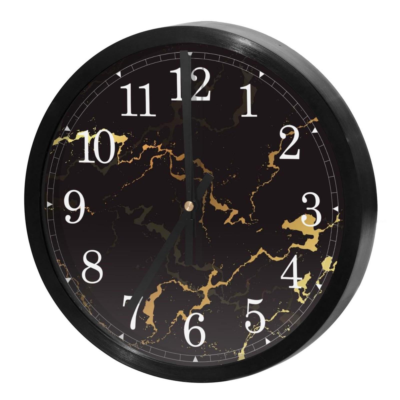 Horloge murale silencieuse mécanique quartz haut de gamme motif marbre noir chic