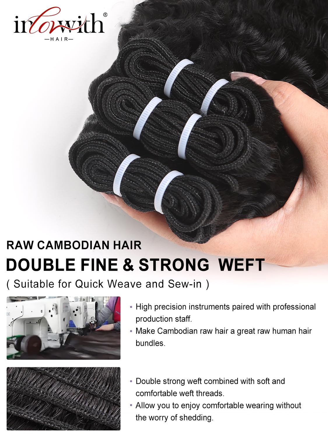 Inlovwith Burmese Curly Bundles Human Hair, 100% Unprocessed Cambodian Raw Hair Sew in 3 Bundles, 3C4A Water Wave with Spiral Curls, Triple The Lifespan Over Regular Hair Bundle(16 18 20 Inches)