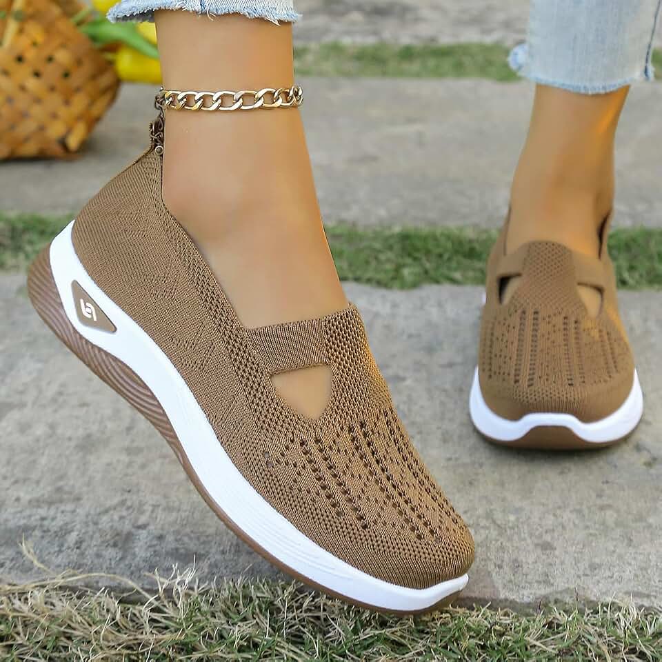 Tênis feminino de caminhada, confortável, ortopédico, para diabéticos, macio, respirável, tricotado, suporte de arco para ambientes internos e externos