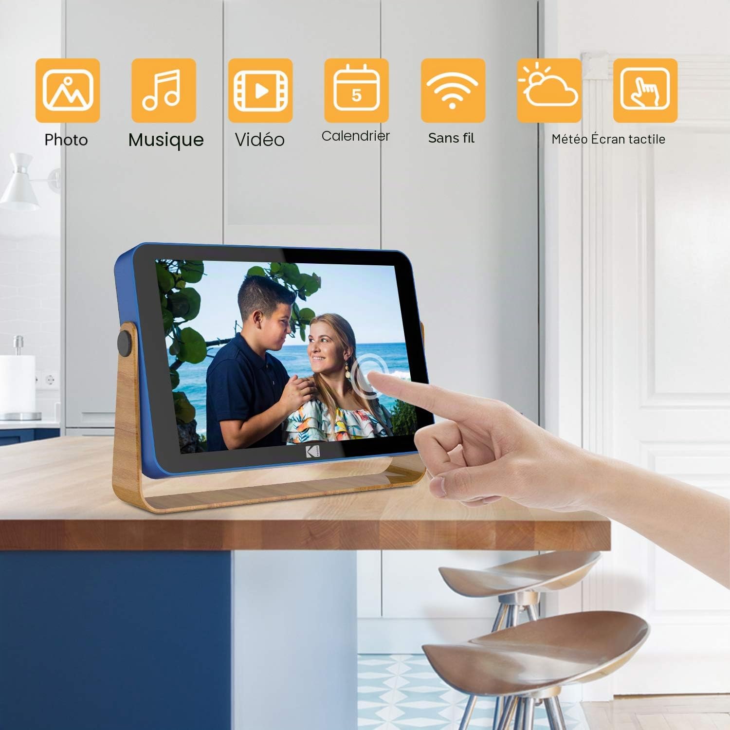 KODAK RWF-108V 10" - Cadre Photo Numérique Wi-FI, Écran IPS Tactile 1280x800, Stockage 32 Go, WiFi 6 Dual-Band, Batterie 4000 mAh, Contrôle App, Lecteur Multimédia - Bleu