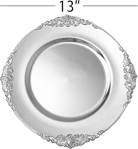 Miniatura 3 de Simply Elegant Plato cargador de plástico con borde de filigrana  Placa de servicio para fiestas, cenas, bodas, quinceañeras y eventos, 13 pulgadas