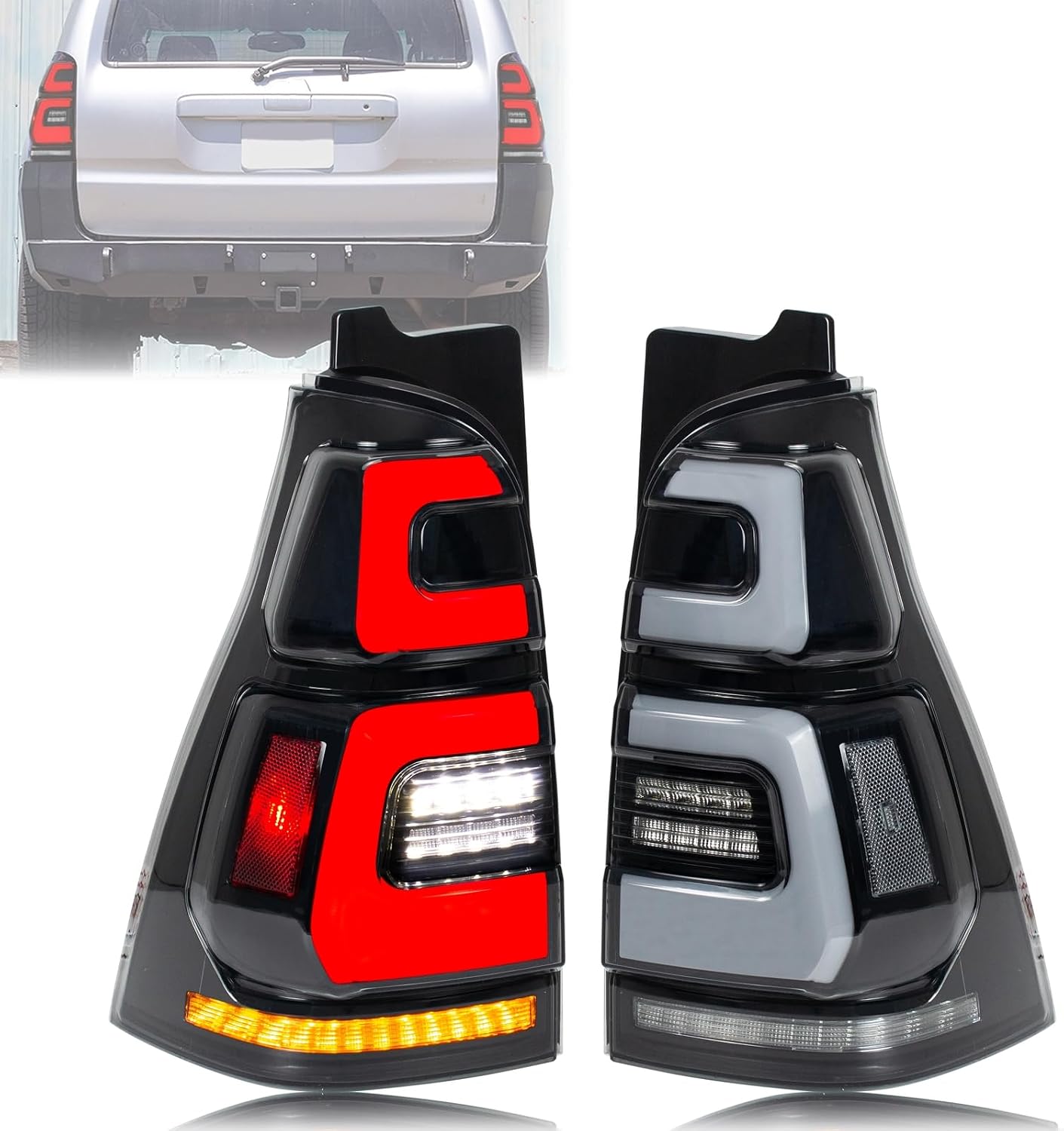 New Accessory Compatible with Toyota 4Runner 2003-2009 4th Gen Full LED Tail Lights with Sequential Turn Signal Dynamic Animation White Rear Lamps Assembly