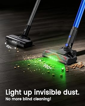 Cordless Vacuum Cleaner, 500W 40KPa 60Mins Vacuum Cleaners for Home, Wireless Vacumm Anti-Tangle Rechargeable Vacuum with Green Light for Pet Hair/Carpet/Hardwood Floor, Blue