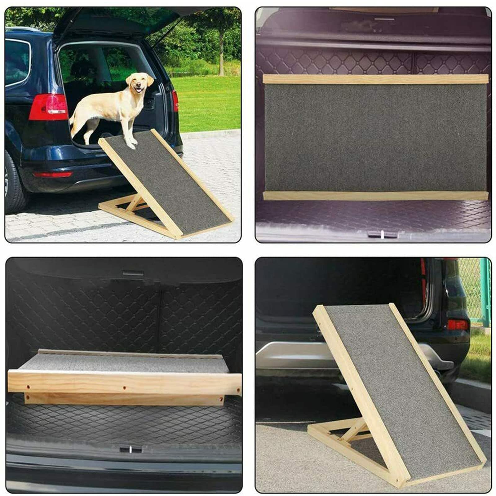 Rampa independiente para perros para interior y exterior, de madera auténtica, con 4 alturas ajustables y alfombra antideslizante, diseño plegable portátil, para cama o sofá, 100 cm x 40 cm