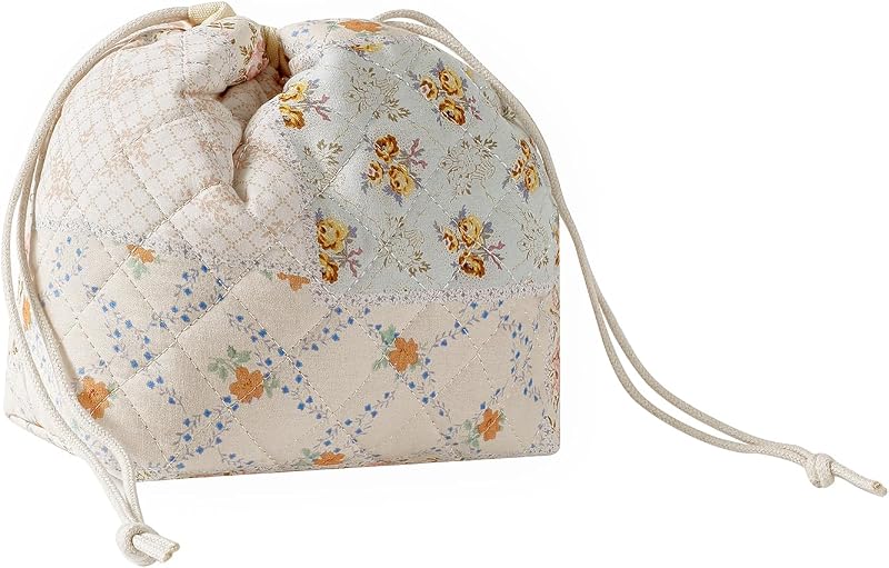 Necessaire de maquiagem de poliéster matelassê com cordão uekeboag 08Pink Flower