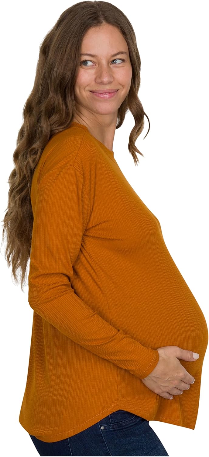 Eliana Soft & Stretchy Long Sleeve Maternity Shirt with Round Hem - Maternity and Nursing Long Sleeve Shirts