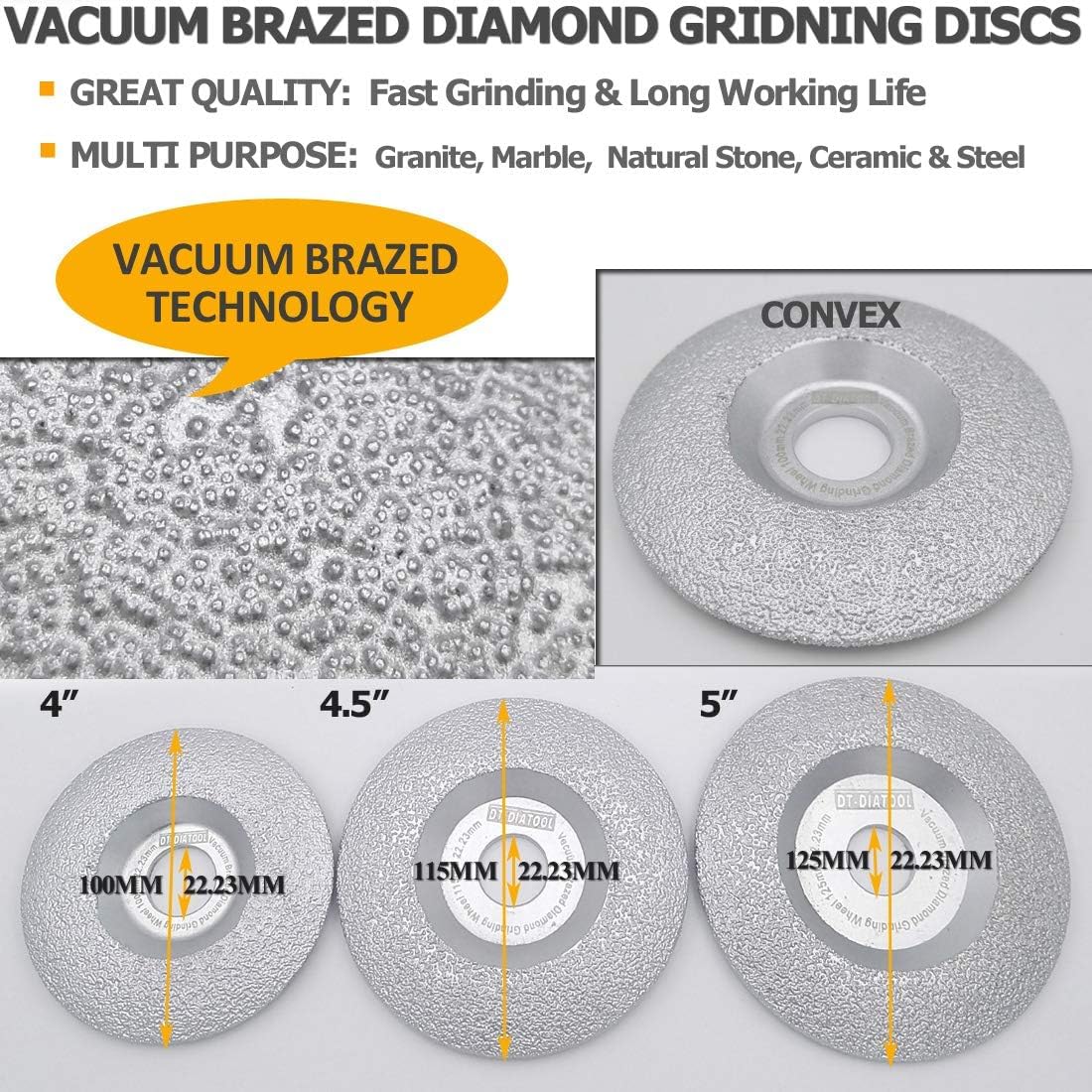 Diamond Grinding Cup Wheel Vacuum Brazed Granite Marble Diameter 5 Inch