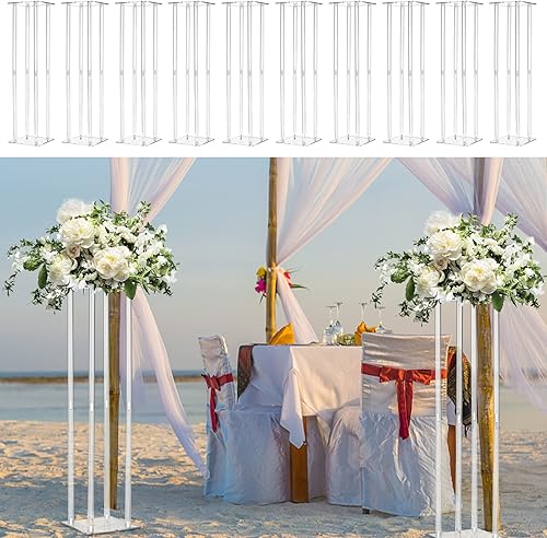 10 jarrones acrílicos para centros de mesa de boda para mesas, soporte de flores de columna transparente, jarrones de flores de 31.5 pulgadas de
