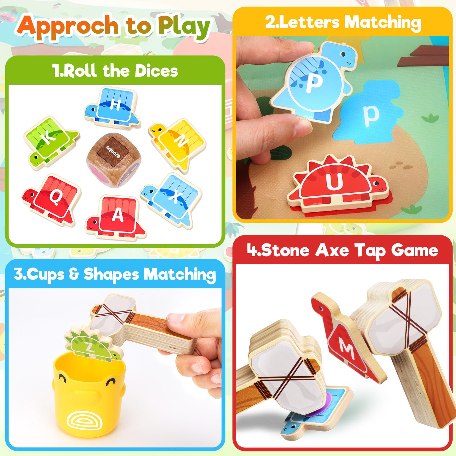 ZippyZoom Montessori Dinosaur Sorting Toddler Toys: Wooden Alphabet Matching Game for Toddlers 1-3 - Image 4
