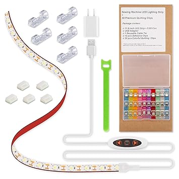 Doukey Sewing Machine Light Sewing Machine LED Strip Lights Dimmable Sewing Machine Adhesive Light kit Sewing Light with 30 PCS Quilt Clips, Fits All Sewing Machines, Makes Sewing Easier
