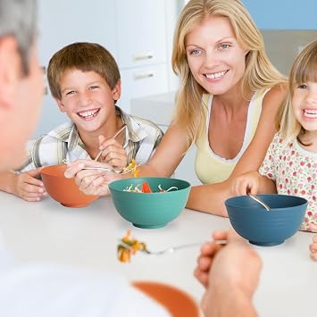 Wrova Reusable Plastic Bowls Set 8 PCS Unbreakable Cereal Bowl 26 OZ