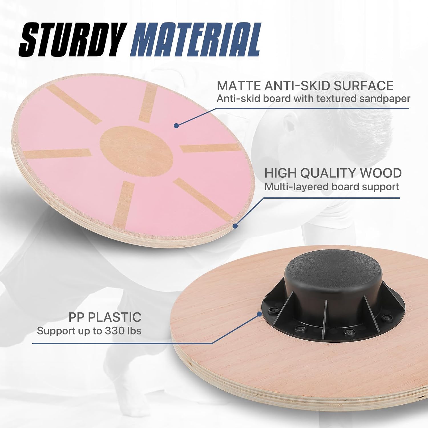 MADOG Wooden Wobble Balance Board for Adults, 15.5" Anti-Skid Sandpaper for Workout Core Trainer Physical Therapy, Home Gym Stability Board