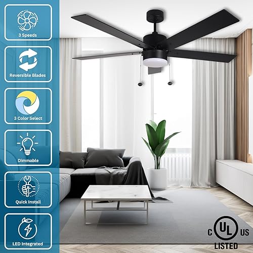 Miniatura 10 de HOMEnhancements PC552 Ventilador cilíndrico moderno de níquel cepillado de 5 aspas con cuchillas reversibles platanogal y kit de luz Kelvin