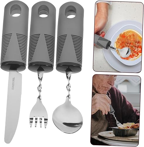 Miniatura 7 de Cabilock Juego de cubiertos adaptables de 3 piezas con diseño de batido, tenedor, cuchara cuchillo para ancianos temblores de mano discapacitados