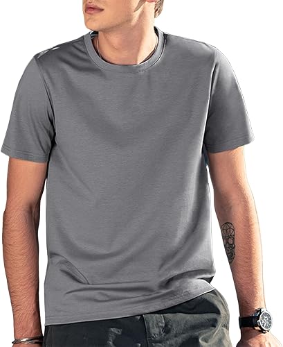 ZVX Ice Silk Shirts for Men Short Sleeve Casual T-Shirt Men's Basic Tee Summer Q