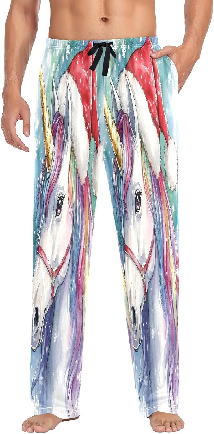 ALAZA Christmas Unicorn Men's Pajama Pants Men Cotton Pajama Bottoms with Pockets, S